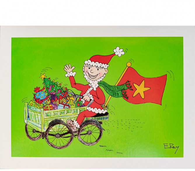 Bưu thiếp Santa xe ba gac